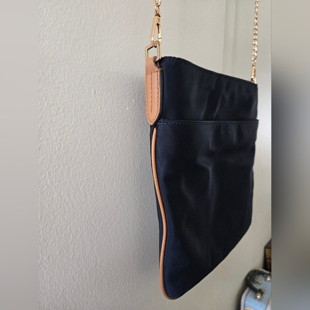 Michael Kors Kelsey Navy Blue Tan Nylon Shoulder Bag - Picture 8 of 8